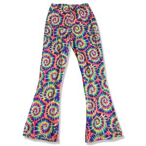 GIRLS Hippie Groovy Psychedelic Tie Dye Spiral Flare Leg Leggings